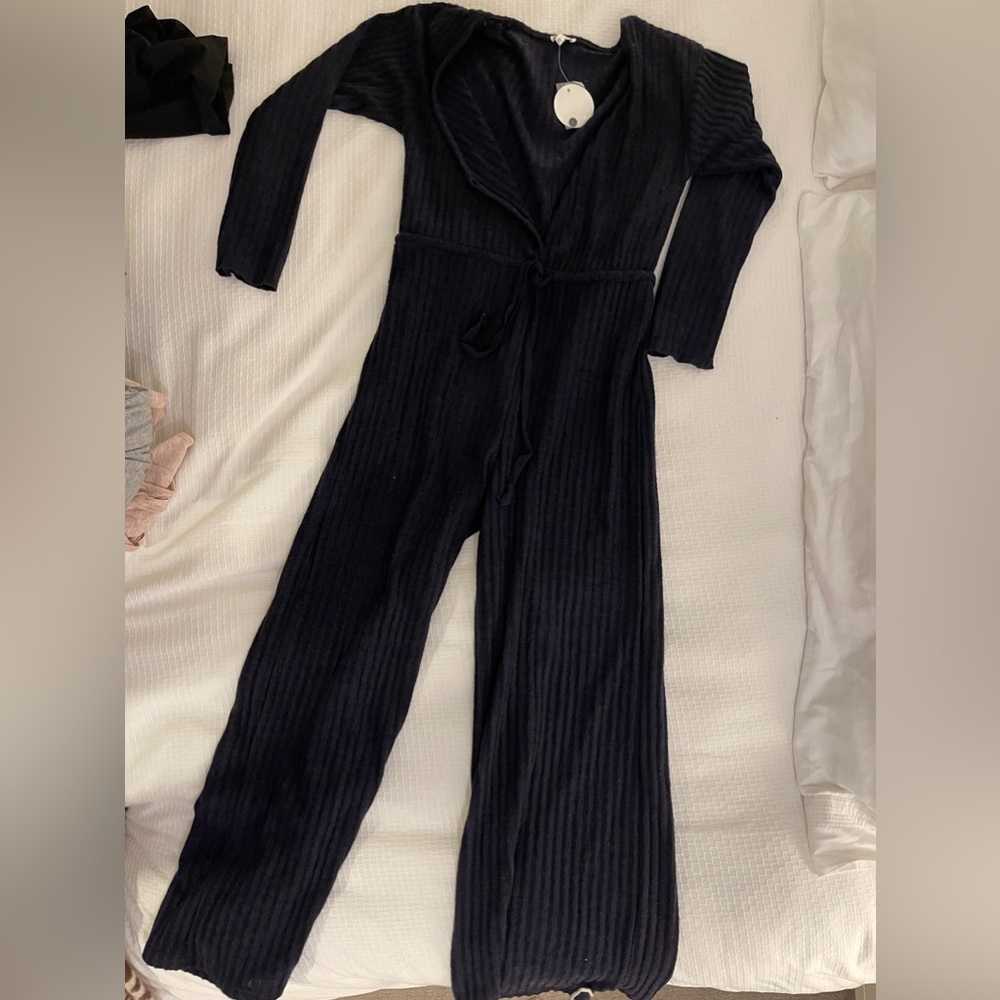 Navy Ribbed Jumpsuit